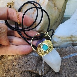 Johnny Was 14K Gold Plated Natural Himalayan Rock Amethyst Crystal Pendant